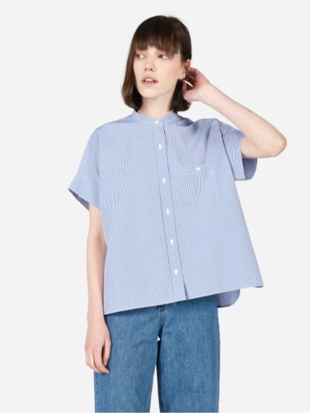 NWOT Everlane Light Blue Pinstripe Boxy Short Sleeve Top size 10.